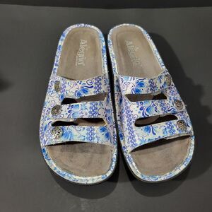 Alegria Fiona Women's Slide Sandals 3 leather strap blue floral size 38  EU/ 8US